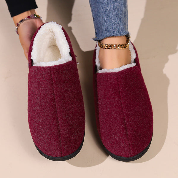 Winter Fur Collar Memory Foam Indoor Slippers in Black Wine Red Brown