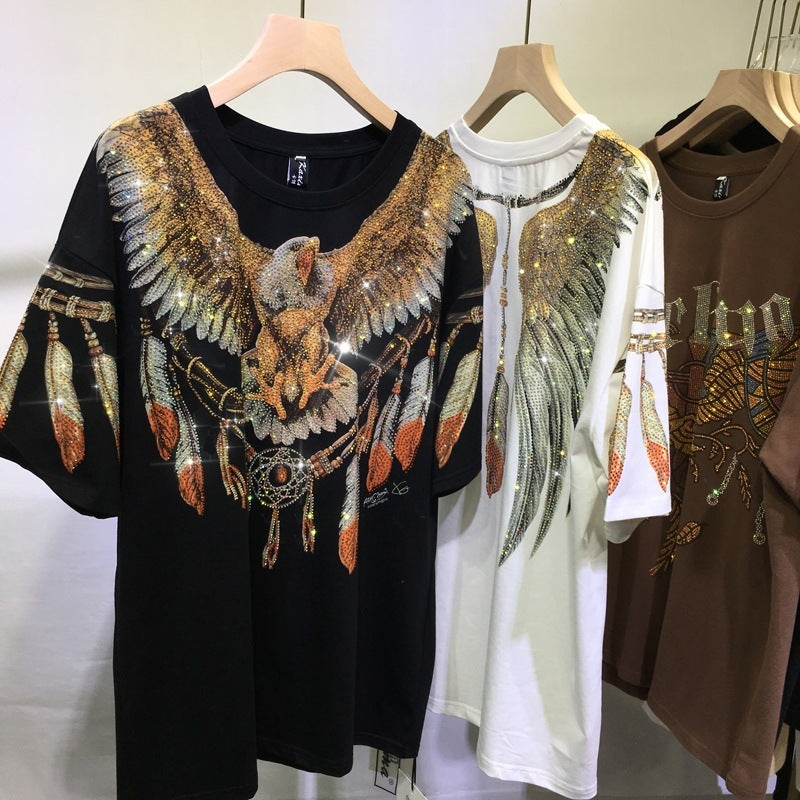 Rhinestone Loose Double-sided Eagle Short Sleeve