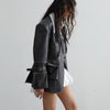 Chic Faux Leather Jacket with 3D Pockets in Retro Colors - Women's Winter Outerwear