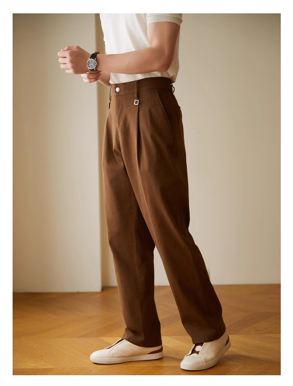 Retro-Styled Men's Casual Trousers in Black, Apricot, American Coffee - Cotton Blend, Elastic Waist - Sizes S to XXL - Ideal for Casual Wear.