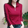 Women's Zip-Up Retro Shirt in Chenille Fabric - Black, White, or Rose Red - Long-Sleeved Top with Retro Pattern and Zipper Design - Sizes M to 5XL