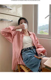 American Retro Contrast Sun Protection Shirt in Vibrant Pink, Loose Fit, Classic Buttons, Cotton Material - S-XXL