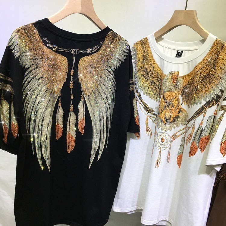 Rhinestone Loose Double-sided Eagle Short Sleeve