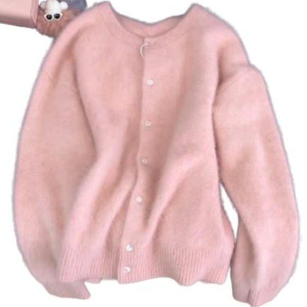 Women's Plush Velvet Cardigan in Cherry Tint - Cozy Velvet Sweater for Women's Fashion - Pink Sweater with Free Size Fit