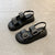 Women's Chic Platform Sandals with Metallic Square Buckle in Black & Creamy-White - Anti-Slip Rubber Sole - Korean Style Appeal