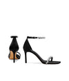 Women's Rhinestone Luxury Sandals, Cowhide & Sheepskin, High Heel Buckle Shoes in Black & White, Elegant & Stylish Footwear