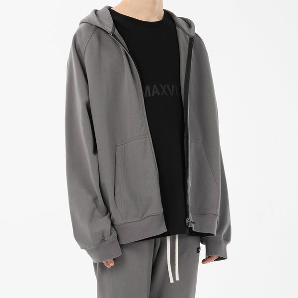 Chic Zip-Up Hoodie with Couple's Tape Print in Black, Khaki, and Dark Grey