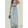 Women's High Waist Light Blue Loose Straight Cut Jeans - Casual, Denim Fashion for Women, Comfortable & Stylish Retro Pants