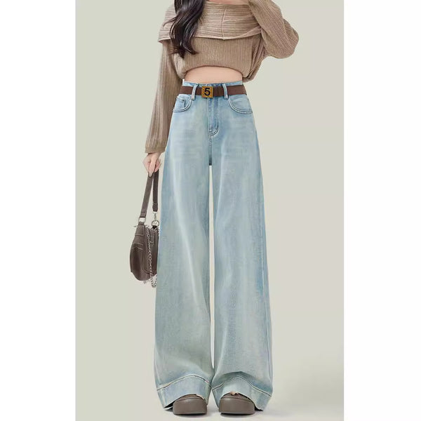 Women's High Waist Light Blue Loose Straight Cut Jeans - Casual, Denim Fashion for Women, Comfortable & Stylish Retro Pants