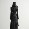 Classy Black Suede Ruffle Women's Overcoat - Polyester Slim Fit Hooded Coat