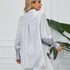 Chic Women's Striped Pleated Cuff Top - Comfortable loose fit with stylish pleats. Ideal for casual wear.