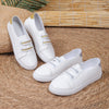 Versatile White Slip-on Casual Flats with Breathable PU Upper & Durable Rubber Sole