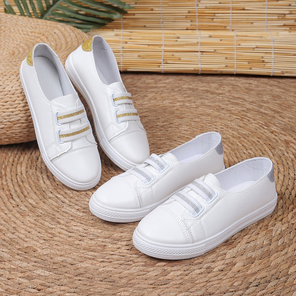 Versatile White Slip-on Casual Flats with Breathable PU Upper & Durable Rubber Sole