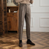Classic Men's Business Casual Straight-Leg Pants in Grey - Retro British Style Poly Pants with Wrinkle-Resistant Finish