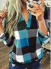 Womens Plaid V-Neck Shirt, Long Sleeve Casual Top in Multiple Sizes