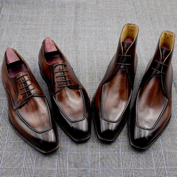 Handcrafted Men's Leather Boots with Durable Cowhide Soles in Custom Colors