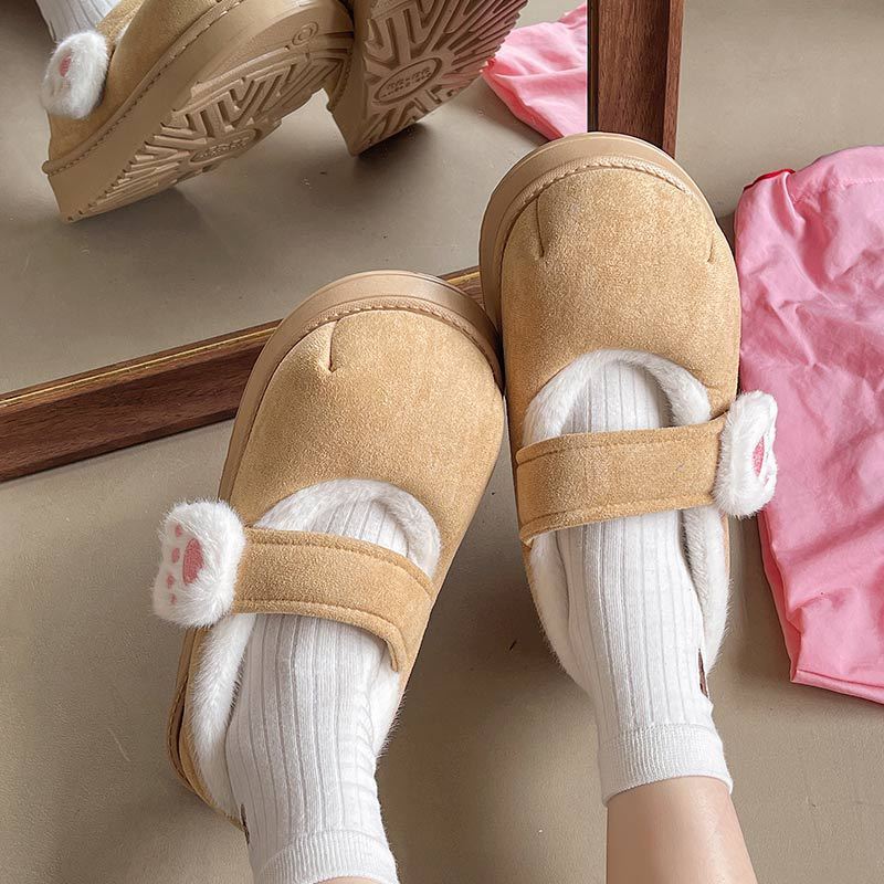 Women's Cotton-padded Shoes Cute Cartoon Cat's Paw Velcro Plush Shoes