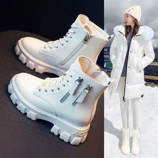 Cozy Fleece-Lined Cotton-Padded Winter Boots | Beige or Black with Wool Lining | Square Heel, Round Head, Sizes 35-41