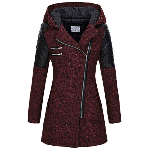 Warm Mid-Length Thermal Trench Coat with Oblique Zipper in Various Colors. Slim Fit Woolen Outerwear.