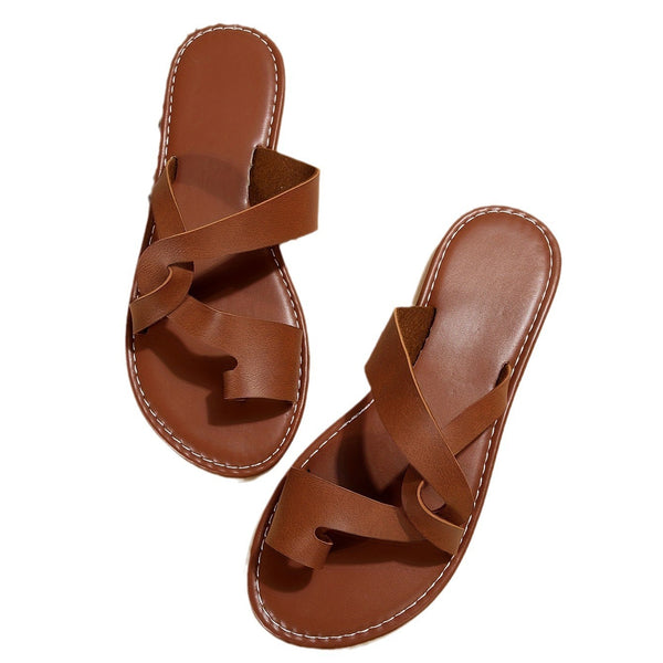 Women's Leather Sandals in Dark Brown - Elegant, Comfortable, European & American Inspired Beach Footwear