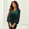 Chic Autumn Women's Shirt - Solid Color, Sequin Accents