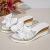 Chic PU Leather Women's Wedge Slippers with Bow Detail