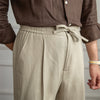 Lightweight Casual Linen Trousers for Commuting in Navy Blue and Khaki - Men's Stylish Pants with Micro-Elastic Waistband