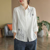 Pure Cotton Embroidered Cardigan in White and Blue - Elegant and Comfortable Women's Shirt with Stylish Embroidery. Sizes: M-3XL.