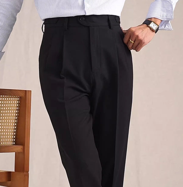 Versatile Straight Wool-Blend Suit Pants: Khaki, Loose Fit