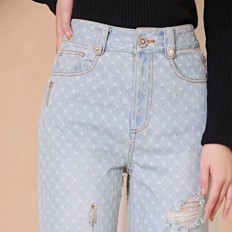 Versatile Chain Frayed Casual Pants