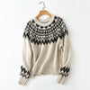 Women's Cozy Thick Knit Printed Sweater in Blue-Gray, Fall Winter Fashion Statement Piece