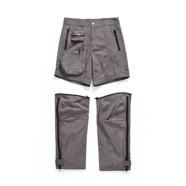 Functional Zip Nylon Trousers with Detachable Pockets in Black and Grey