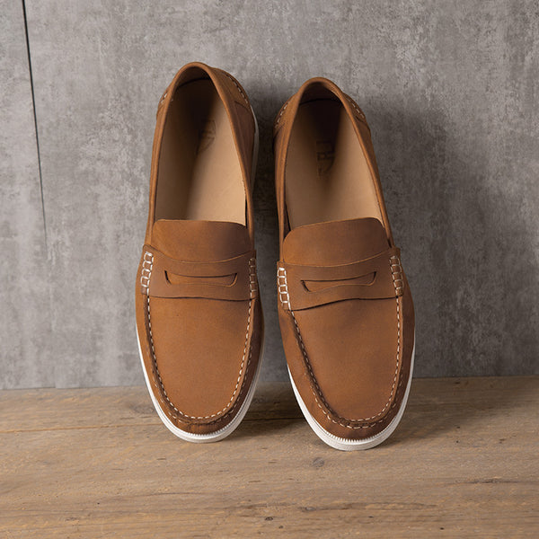 Men's Frosted Leather Casual Loafers in Dark Blue and Brown
