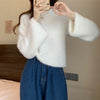 Chic Short Knitted Top in Dark Red - Long Sleeve with Tassels