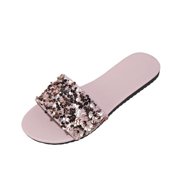 Glamorous Sequined Plus Size Slippers for Women - Stylish & Comfortable Lightweight Footwear