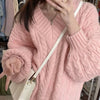 Cozy Autumn Winter Loose Knitwear Sweater - Color-Blocking Hemp Fabric - Women's Fashion - Available in Various Sizes and Colors