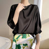 Chic Mulberry Silk Satin Cropped Top - Ice Silk 3/4 Sleeve Shirt for Women - Elegant Loose Fit Blouse - Available in 4 Colors