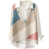 Stylish Contrast Color V-Neck Women's Sweater in Acrylic Polyester Blend - Fashionable Outerwear for Women