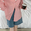 American Retro Sun Protection Shirt in Vibrant Pink, Loose Fit, Cardigan Style, High-quality Cotton, Regular Sleeves.