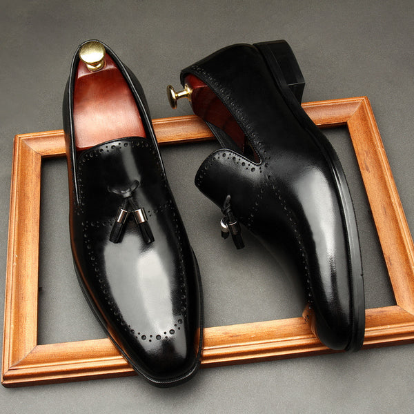 Elegant Cowhide Leather Wedding/Formal Shoes in Black or Wine Red - Men's Round Toe, Comfortable Fit, Wear-Resistant - Sizes 37-45