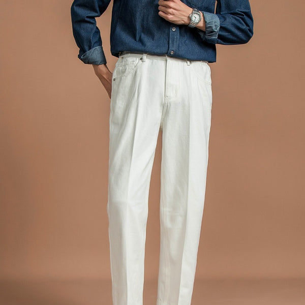 Versatile Retro-Style Cropped Casual Pants in White, Black, and Green Denim - Sizes S-3XL - Zipper Closure - Comfortable and Stylish Cotton Blend