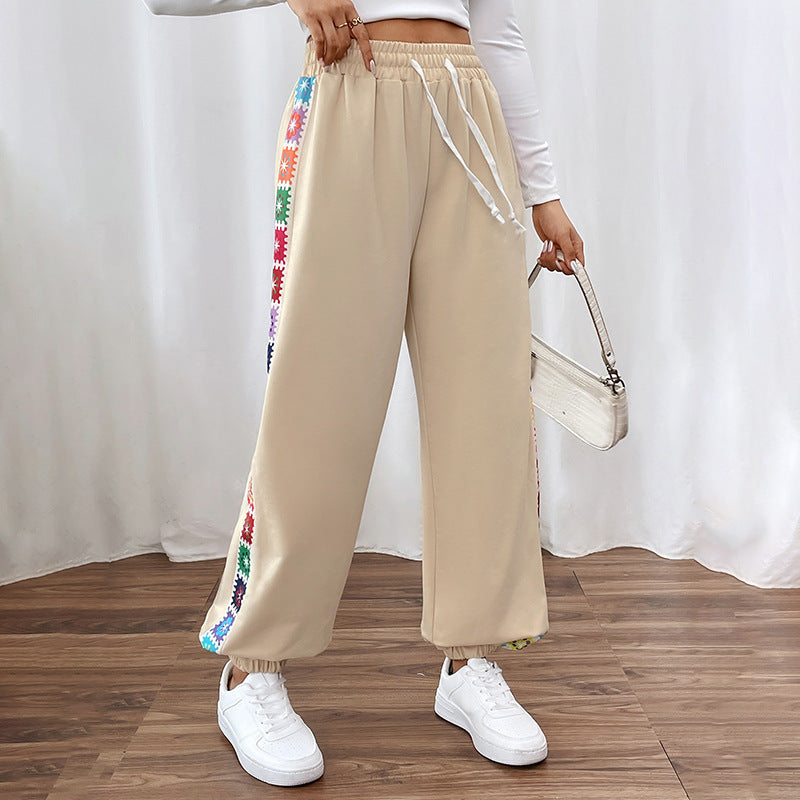 Women's Loose Color Stripes Stitching Sweatpants