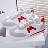 Stylish Women's Red PU Leather Running Shoes - Lace-Up Korean Sneakers with Flat Heel