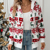 Festive Christmas Print Plush Cardigan in Classic White - Regular Fit with Pockets - Hipster Style Holiday Outerwear