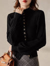 Chic Patchwork Knitted Cardigan in Gray and Black - Retro Elegance Style - Women's Fashion - Stand-up Collar Sweater.