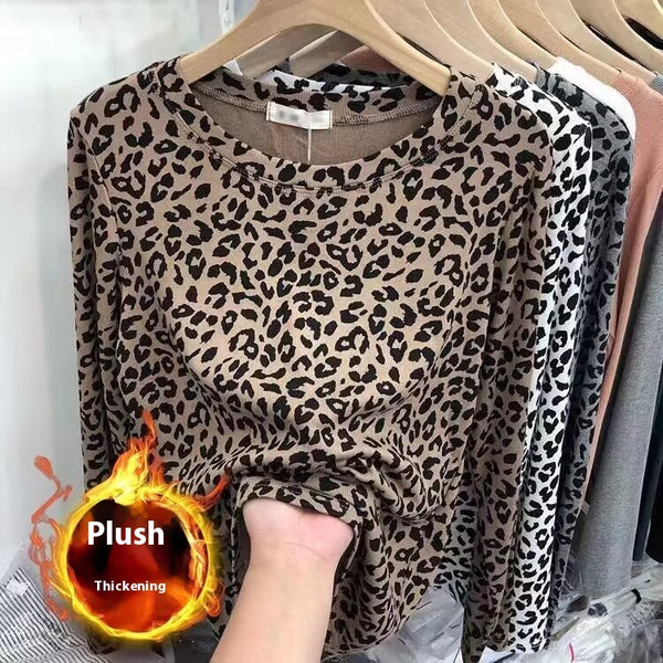 Chic Leopard Print Long Sleeve Top in Khaki - Versatile and Stylish Women's Shirt