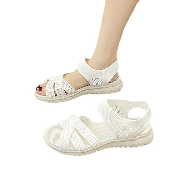 Women's Casual Flat Roman Sandals in Black - Breathable & Lightweight, Rubber Sole, Elastic Band - Women's Fashion Sandals.