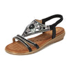Women's Ethnic Diamond Beaded Flat Sandals - Chic & Versatile. Non-slip TPR sole, comfy PU lining. Available colors: black, pink, silver, gold.