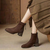 Women’s French-Style Suede Chunky Heel Boots in Black - Mid-Calf Winter Footwear