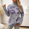 Women's Light Gray Turtleneck Jacquard Sweater - Cozy and stylish winter wear in chic Japanese and Korean style, made of high-quality polyester.
